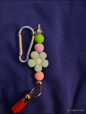 Colorful Flower Silicone Bead Keychain with Tassel - Mint, Pink, Peach